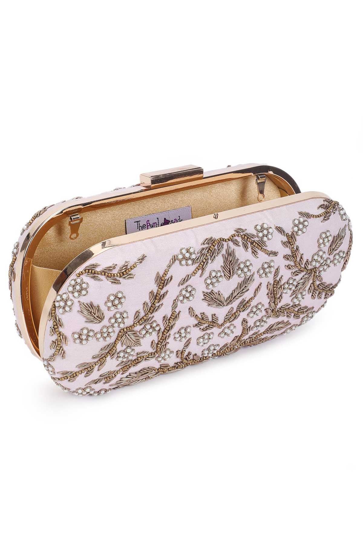 Floral Embroidered Pink Clutch