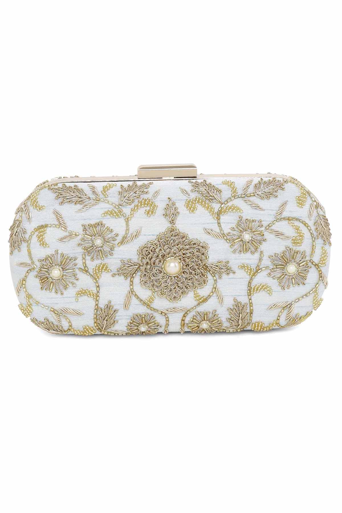 Blue Floral Embroidered Clutch