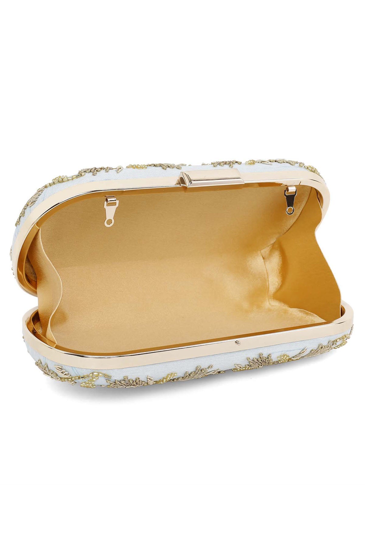 Blue Floral Embroidered Clutch