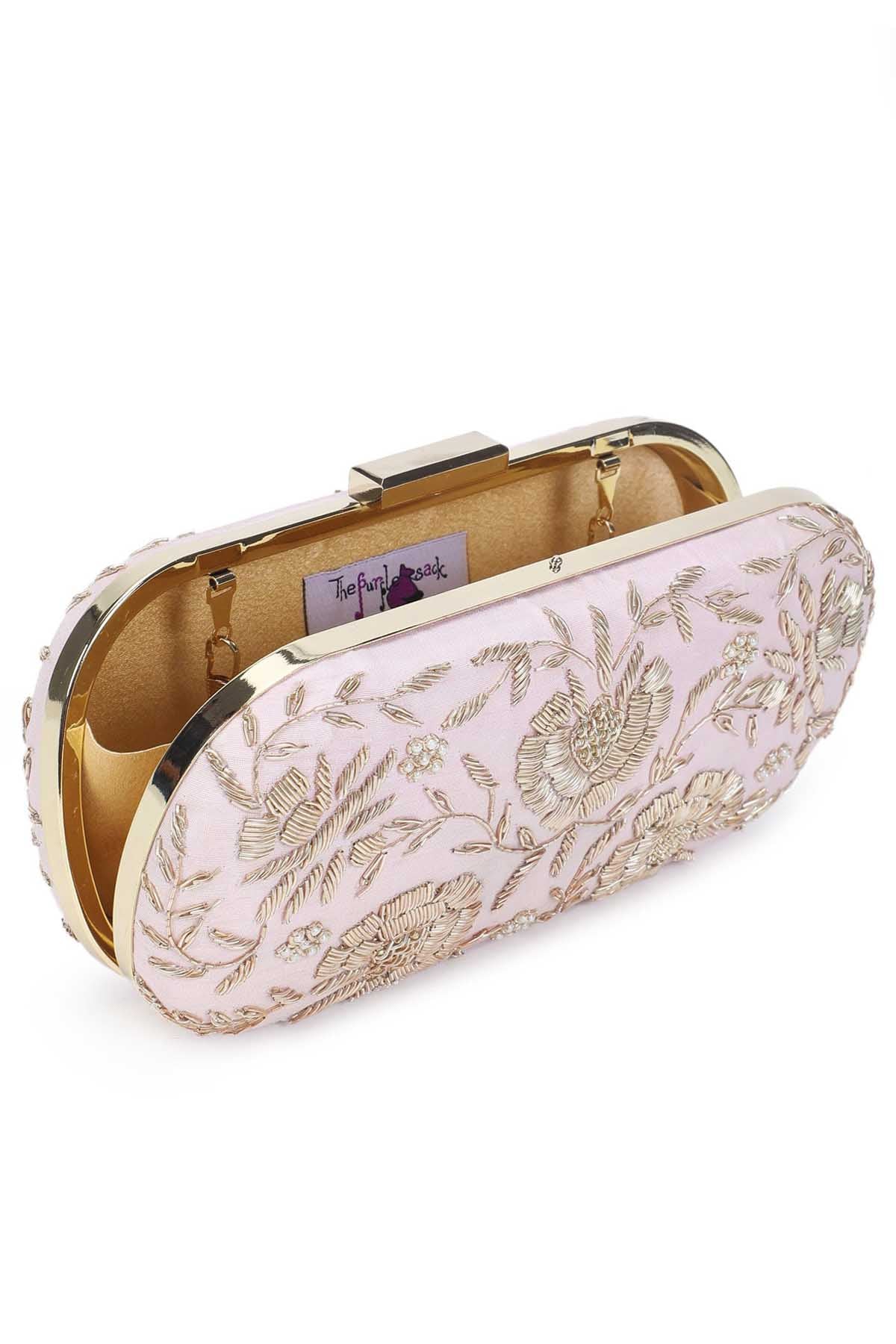 Pink Floral Embellished Clutch