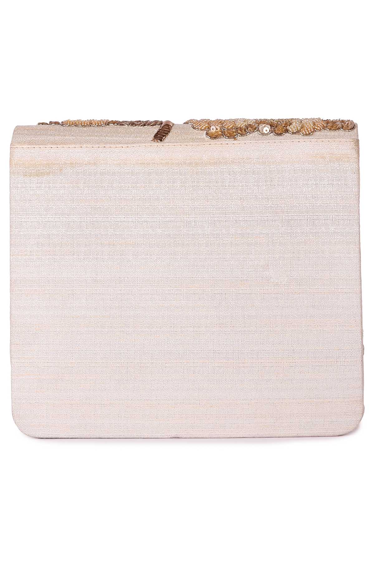 Gold Raw Silk Floral Clutch