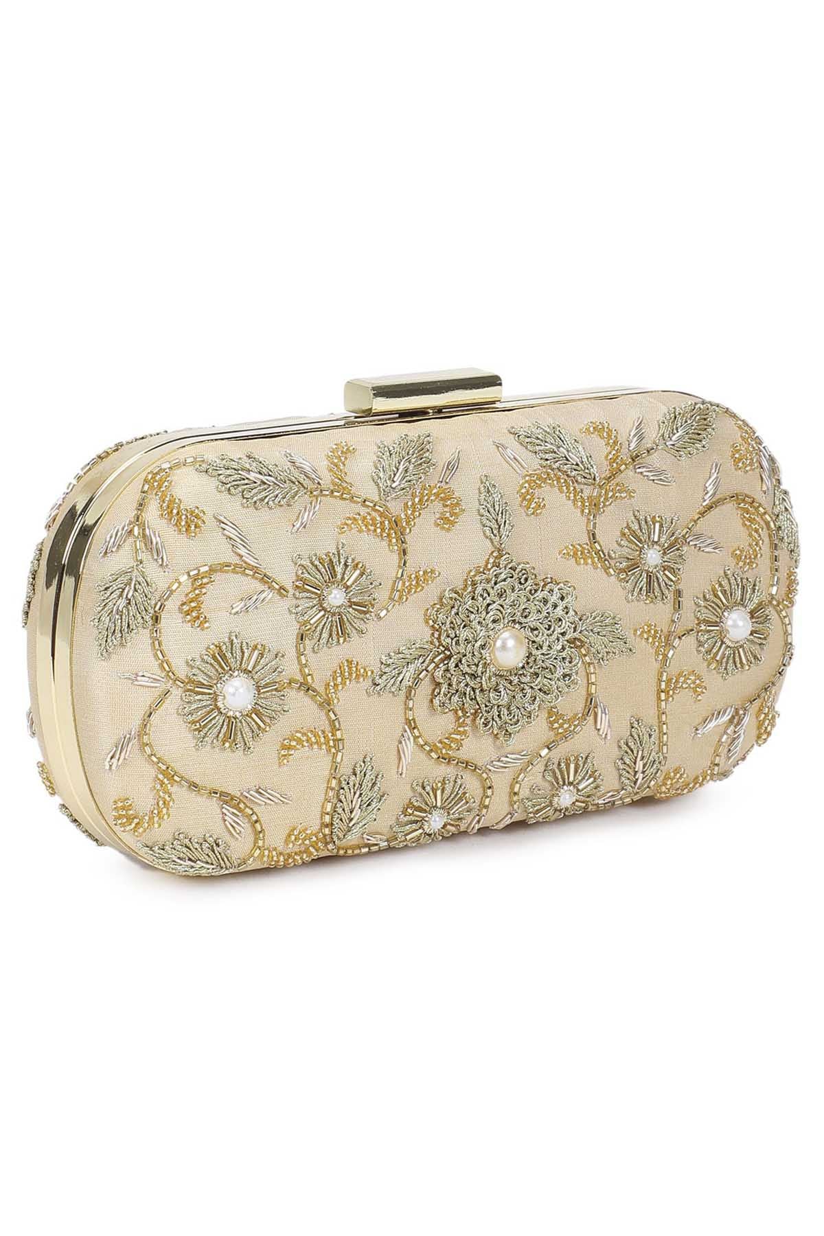 Gold Floral Embellished Clutch