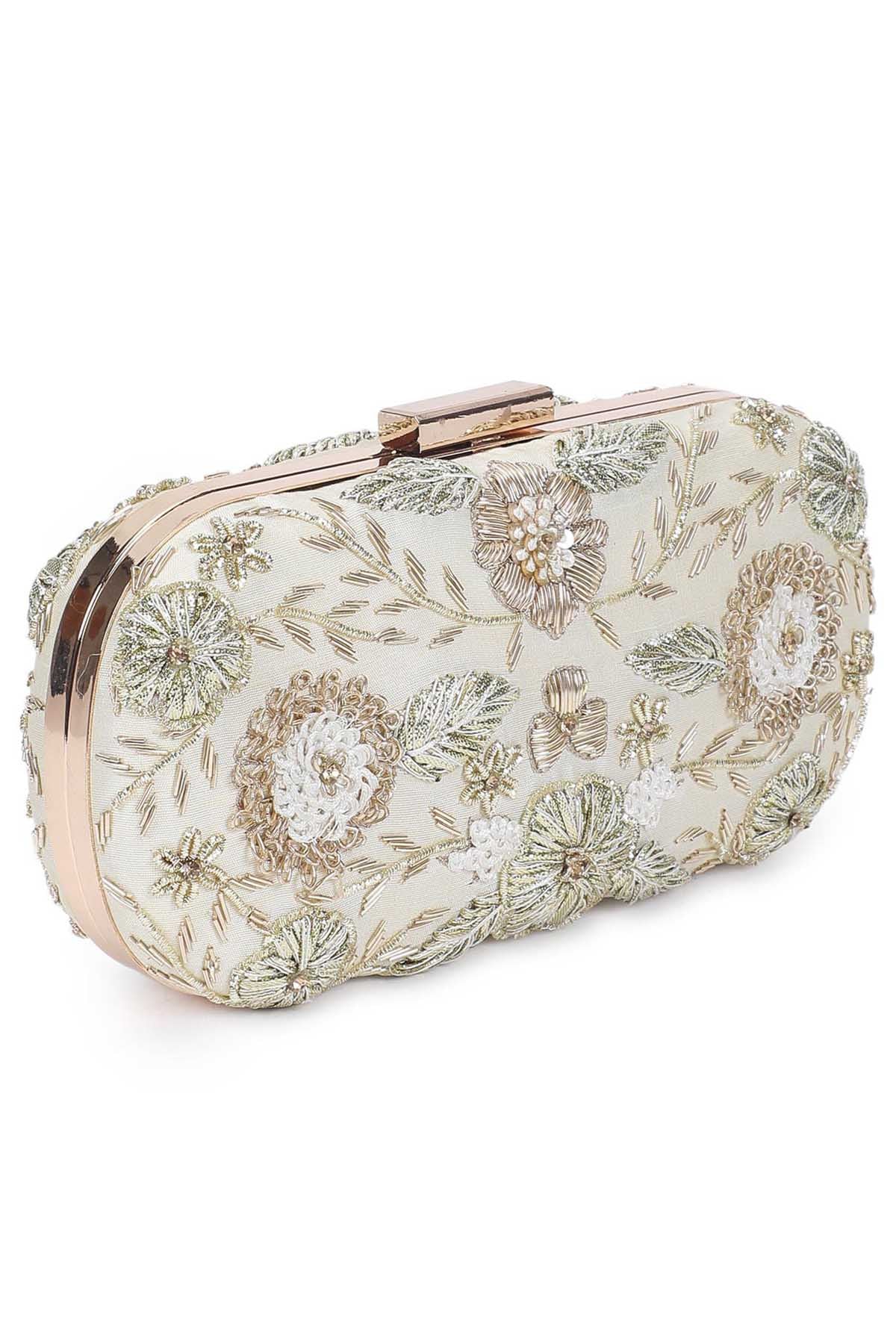 Gold Floral Embroidered Clutch