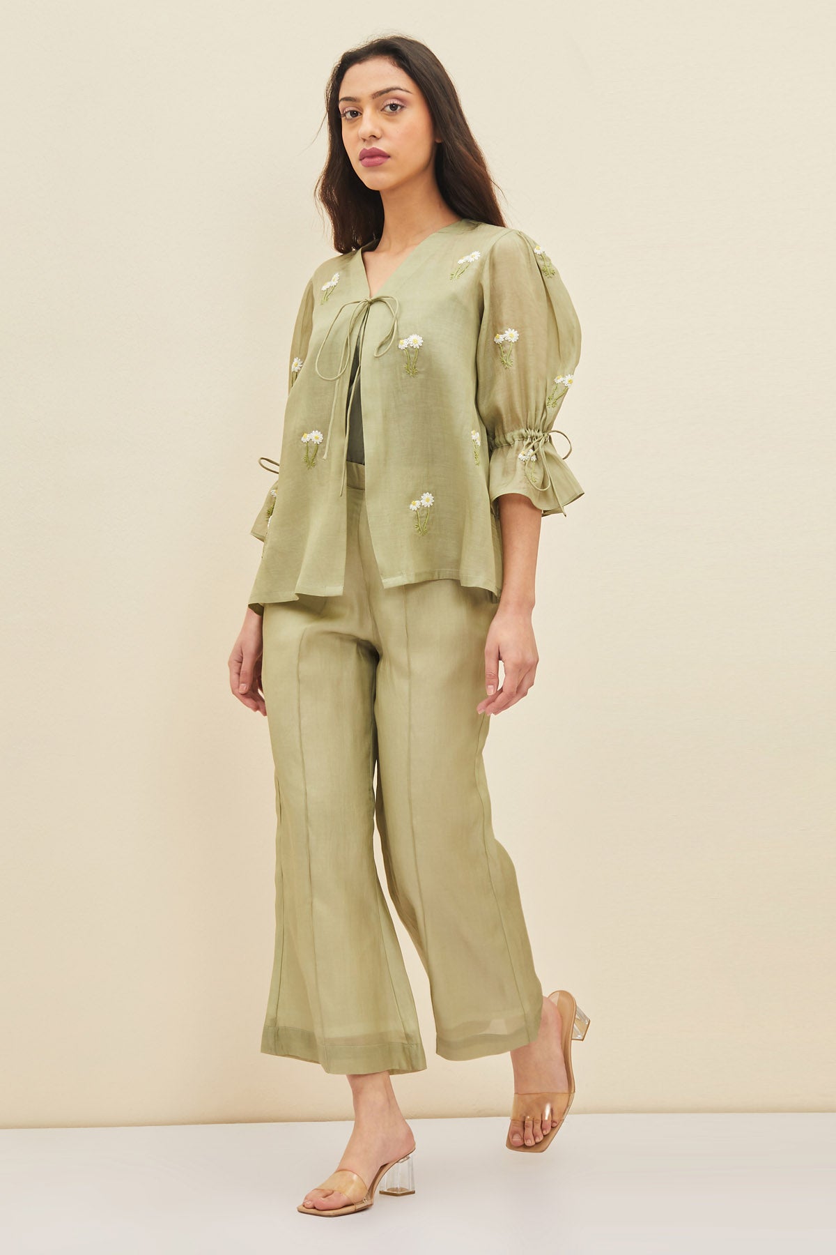 Embroidered Olive Co-ord Set