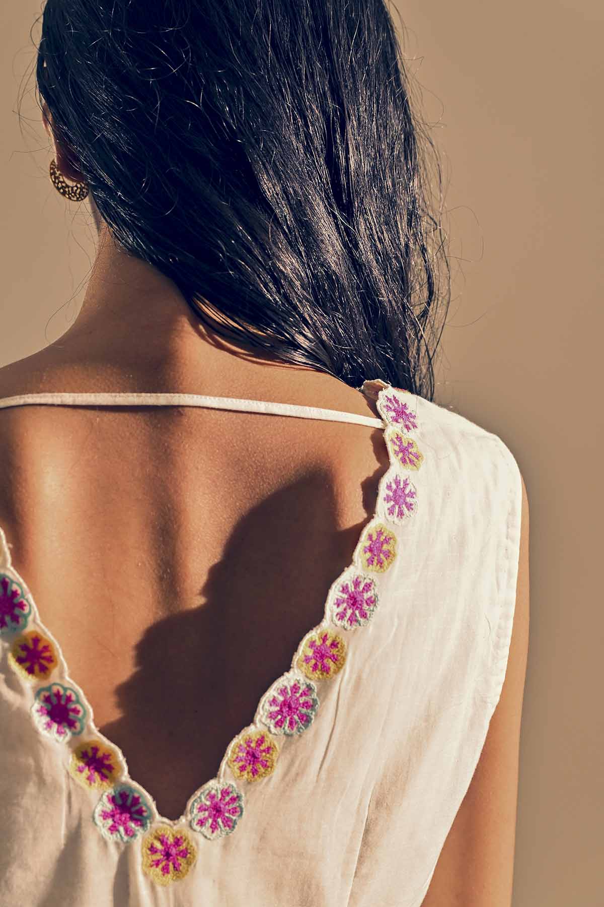 White Embroidered Neck Dress