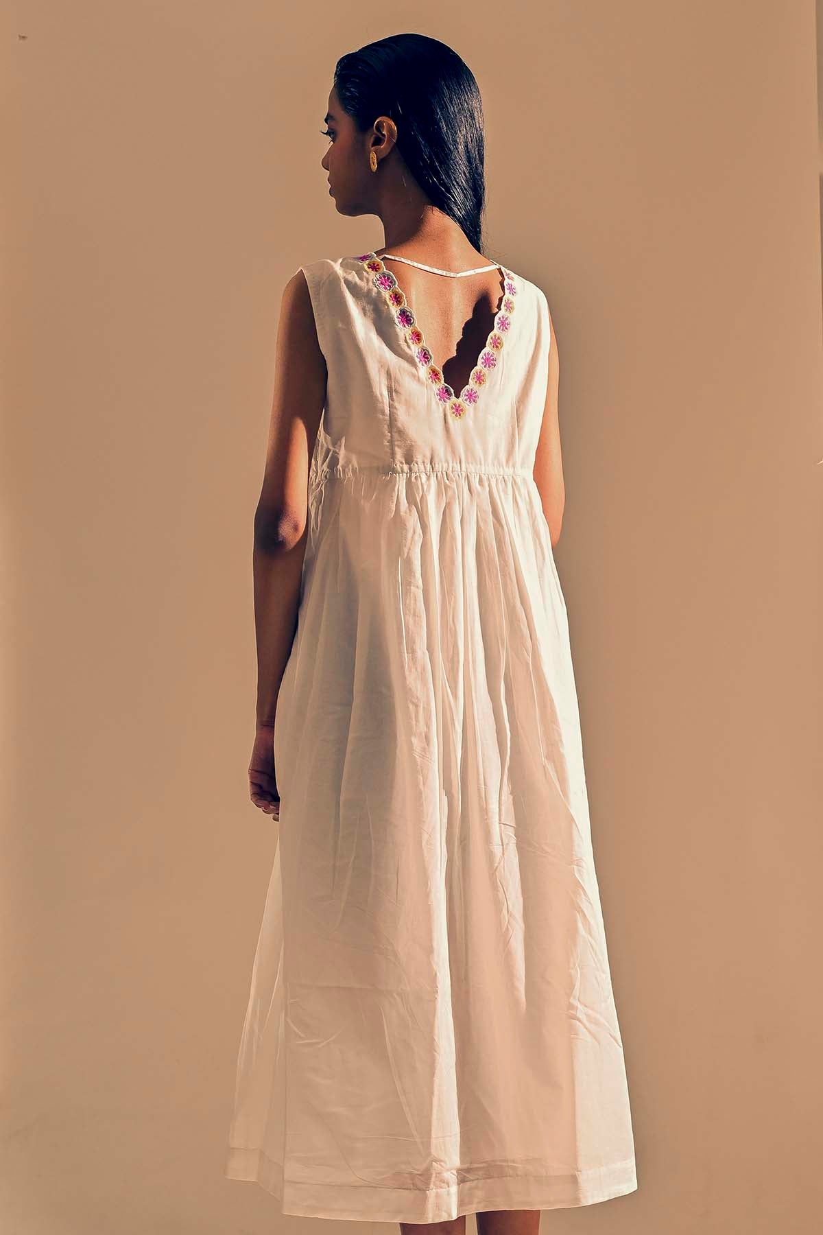 White Embroidered Neck Dress