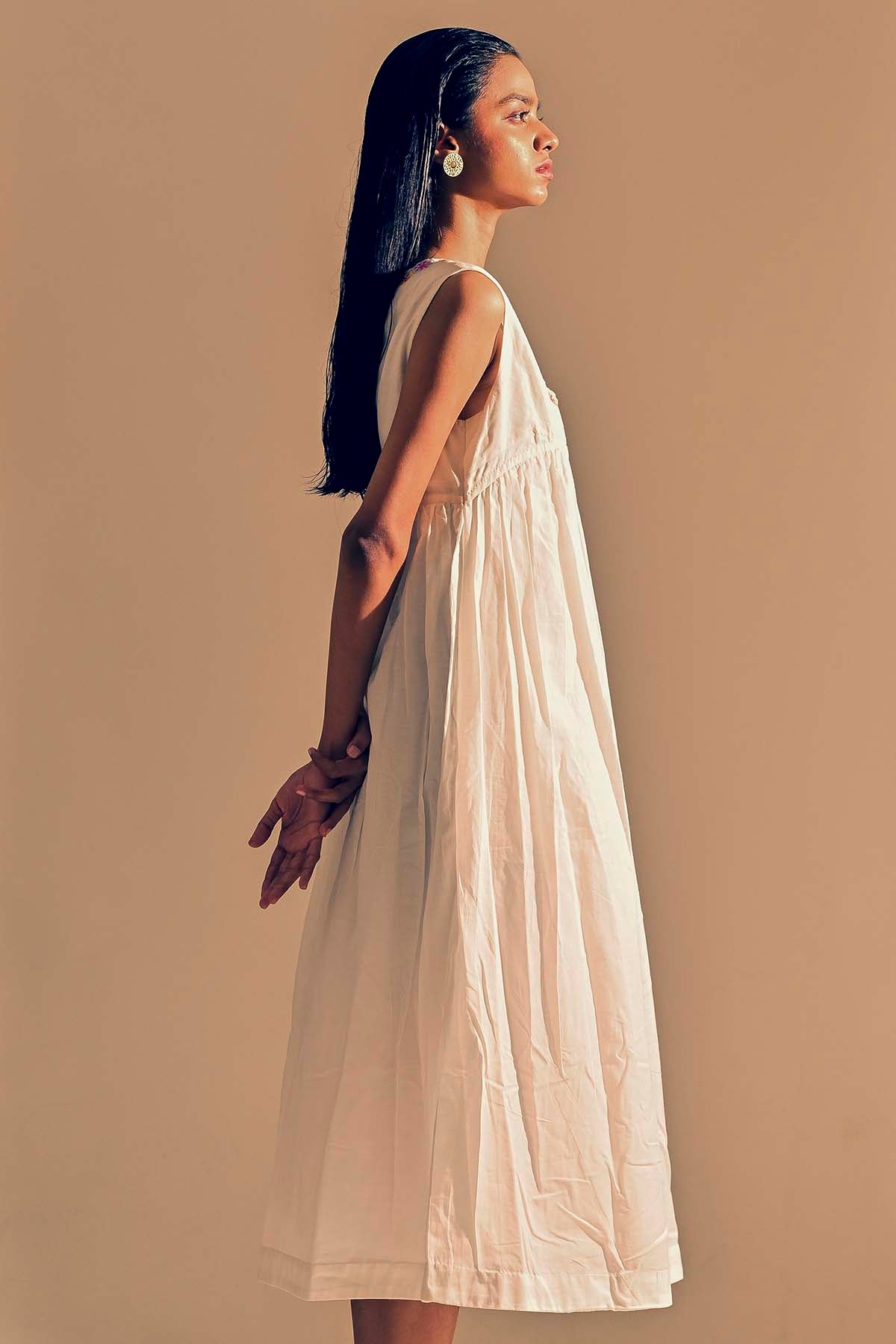 White Embroidered Neck Dress