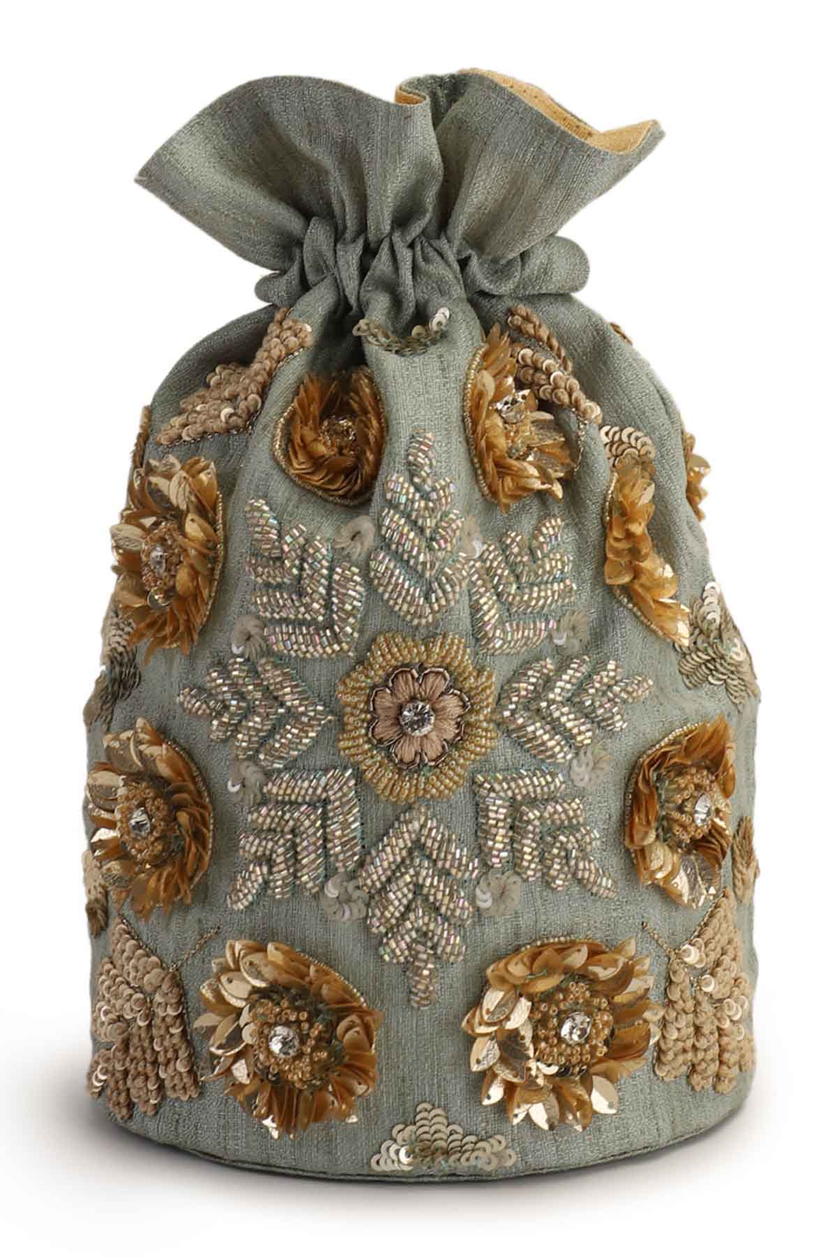 Mint Floral Embroidered Potli