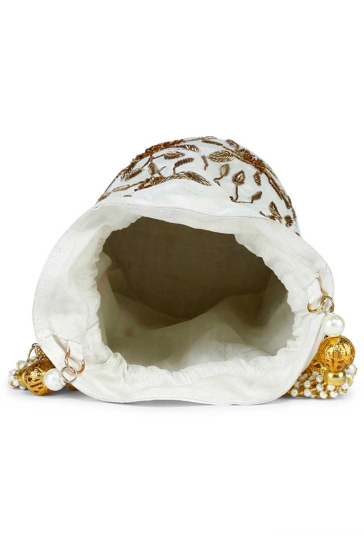 White Floral Embroidered Potli