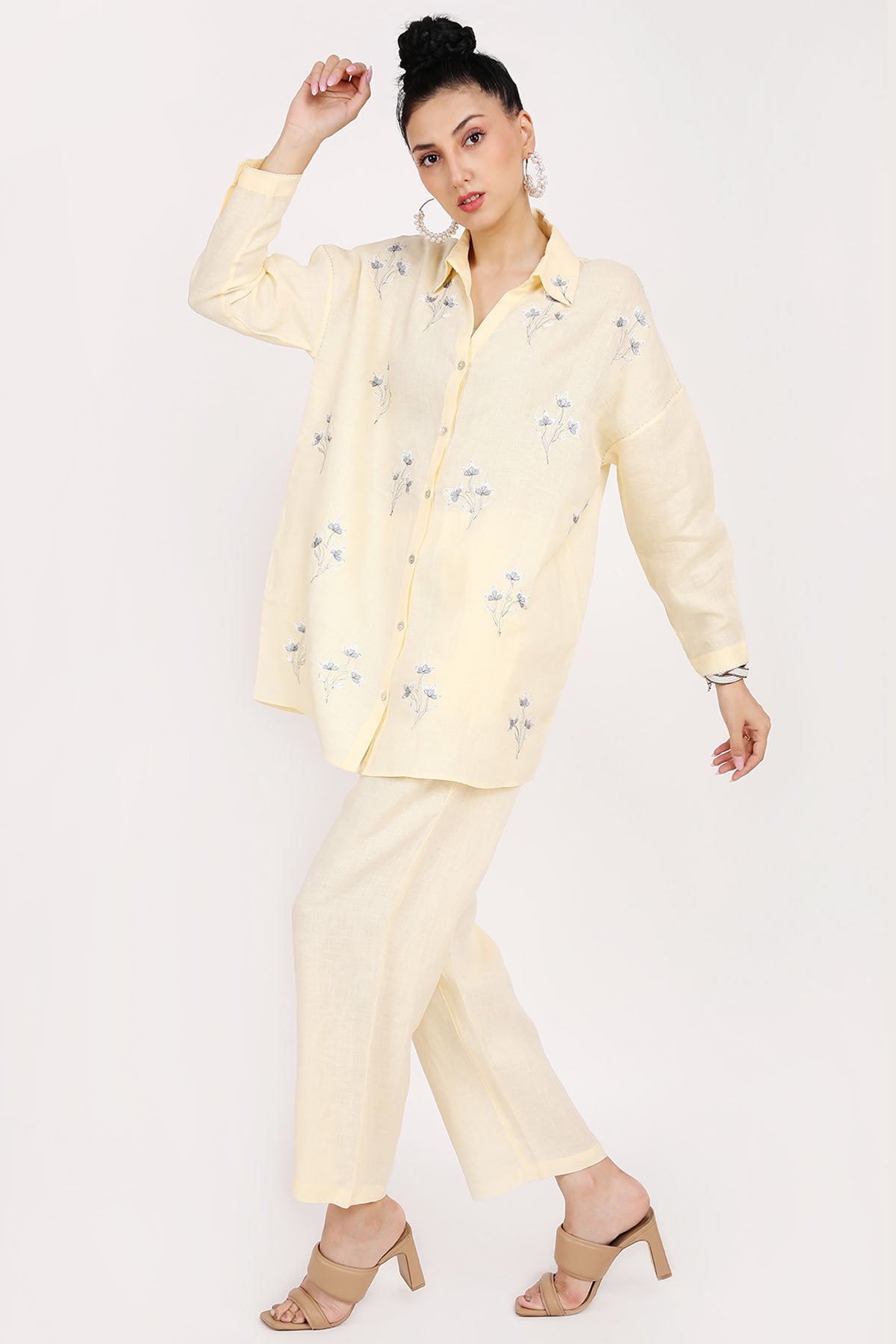 Yellow Floral Embroidered Shirt