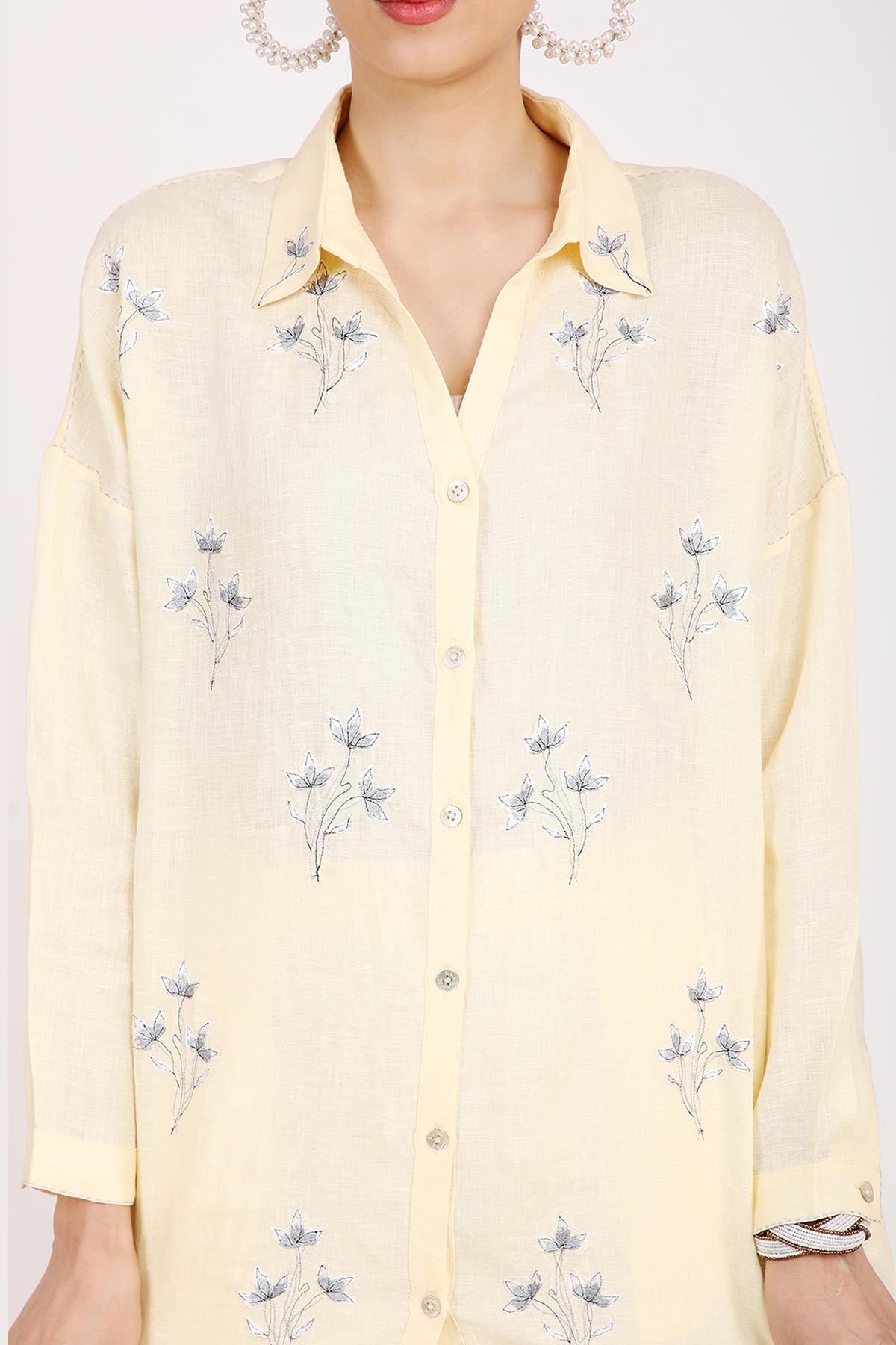 Yellow Floral Embroidered Shirt