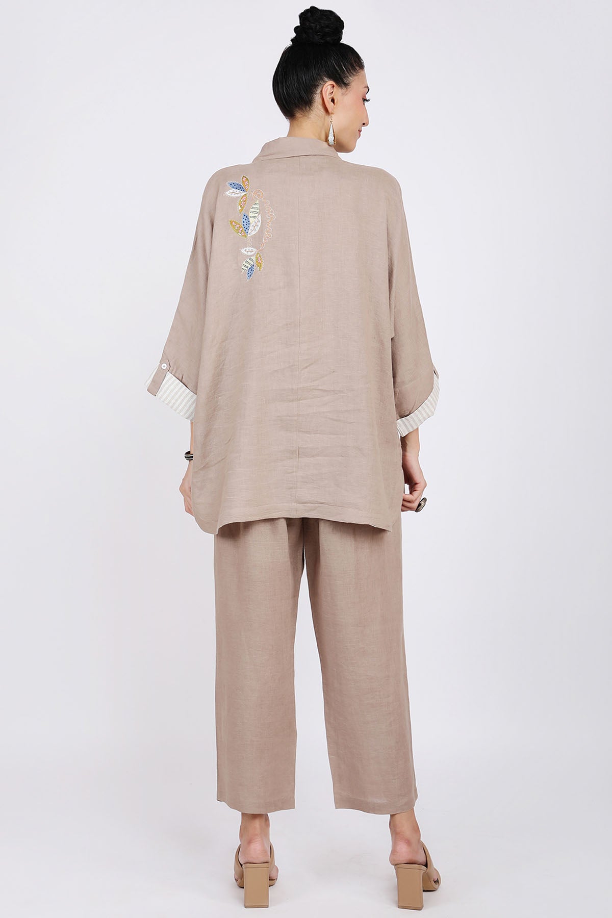 Khaki Floral Embroidered Shirt