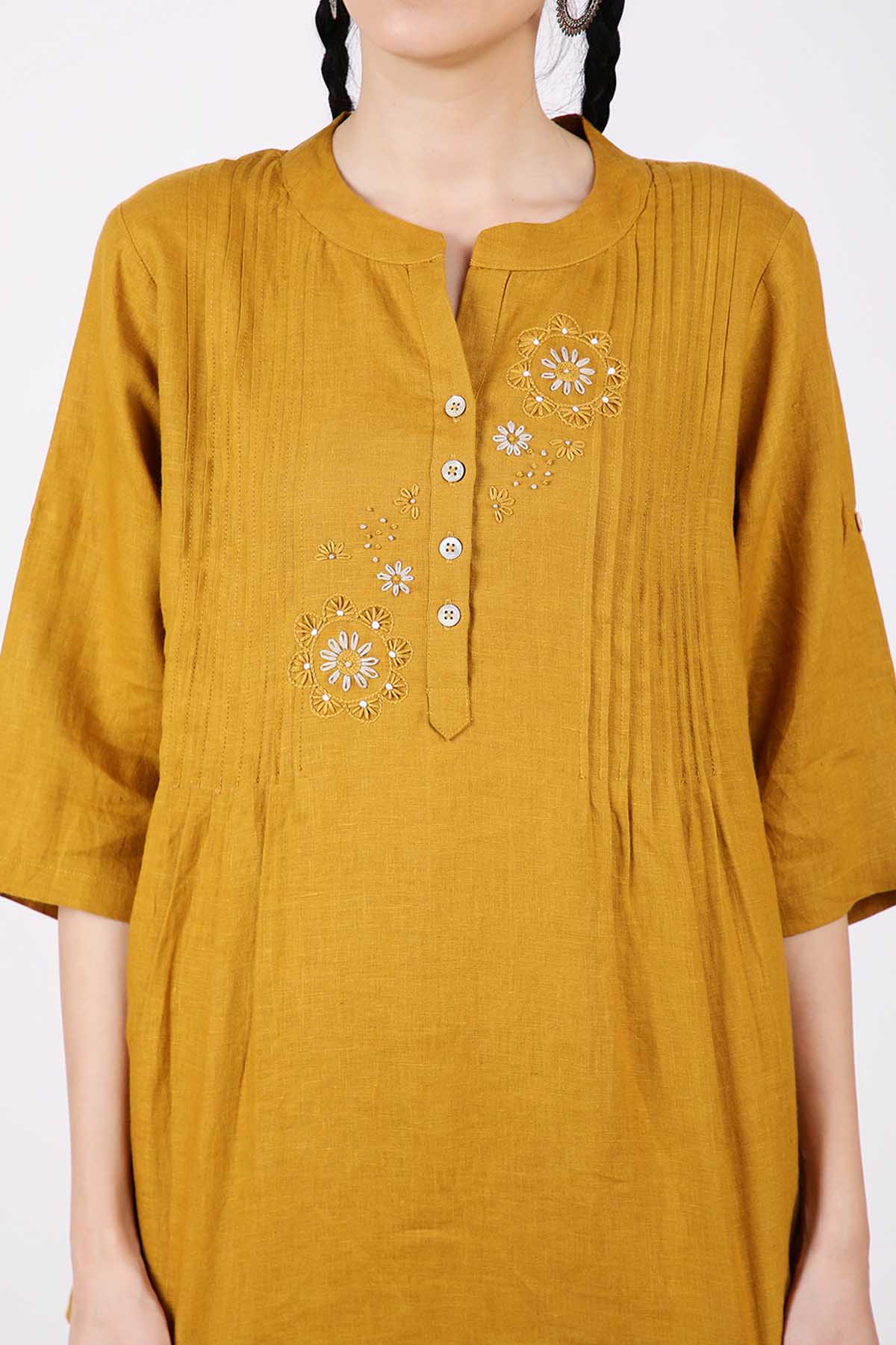 Mustard Floral Embroidered Top