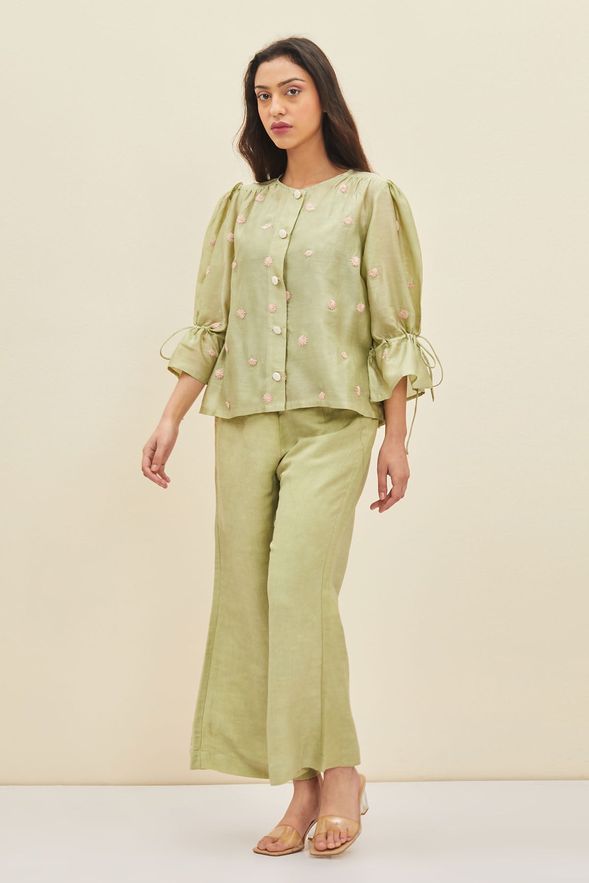 Green Floral Embroidered Top