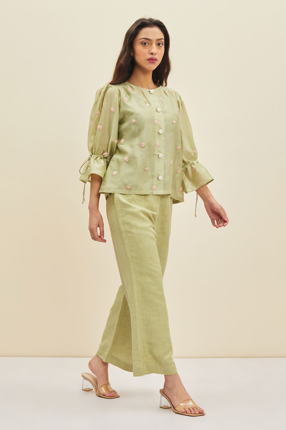 Green Floral Embroidered Top