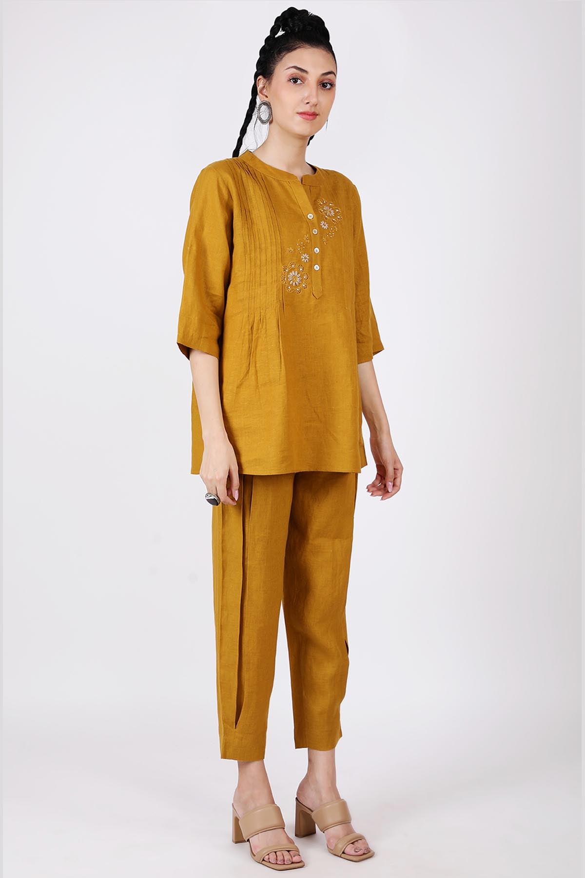 Mustard Floral Embroidered Top