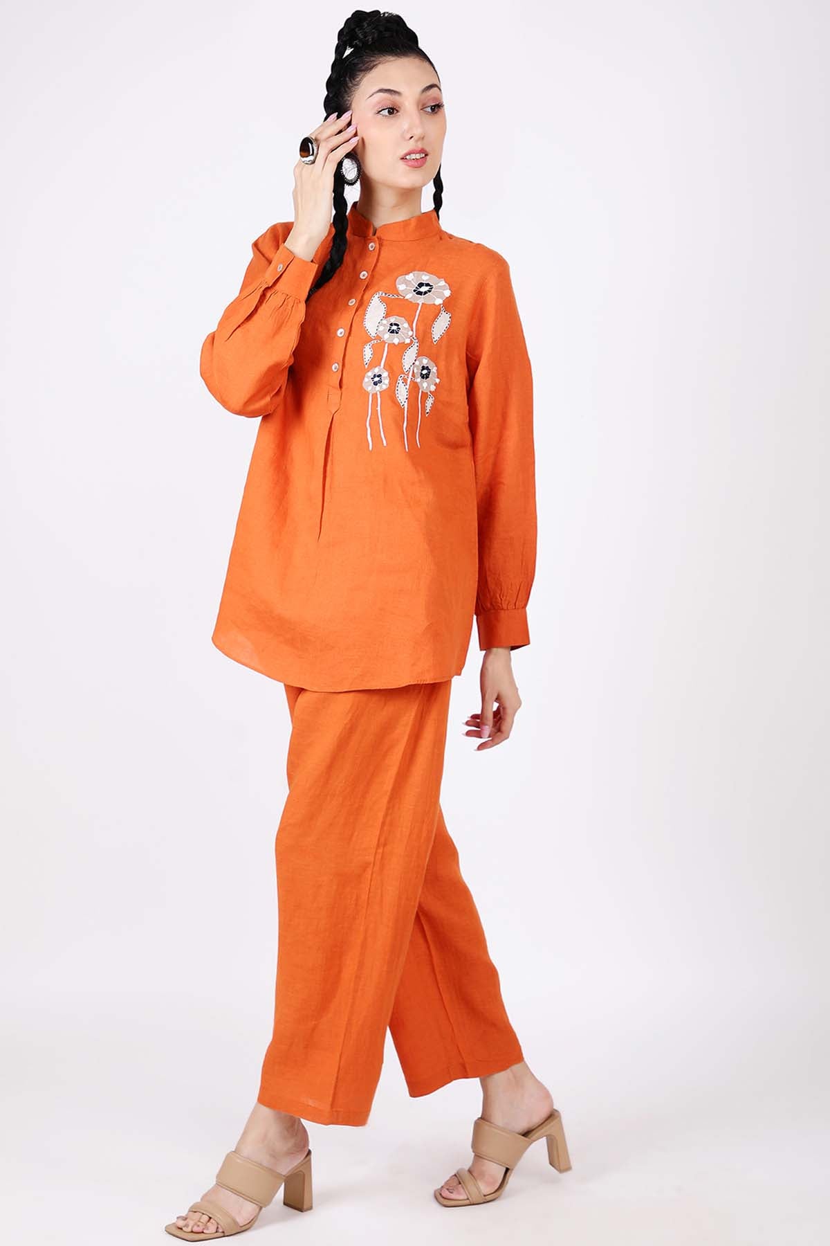 Orange Floral Embroidered Top