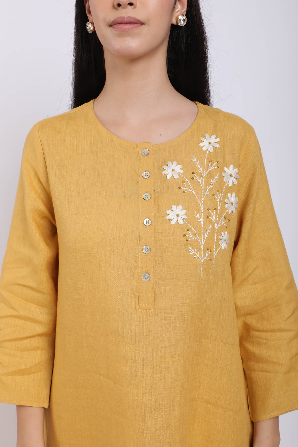 Ochre Floral Embroidered Tunic