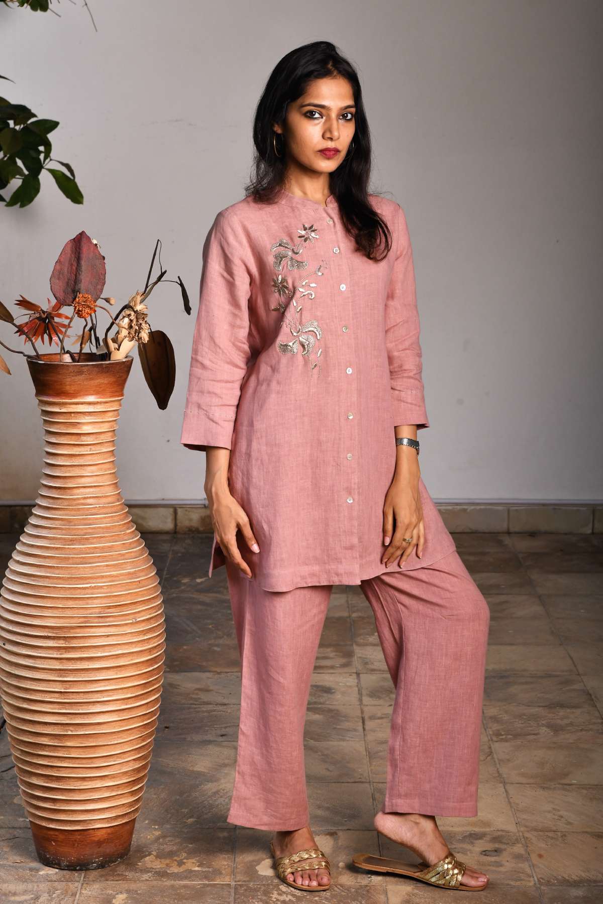 Pink Floral Embroidered Tunic