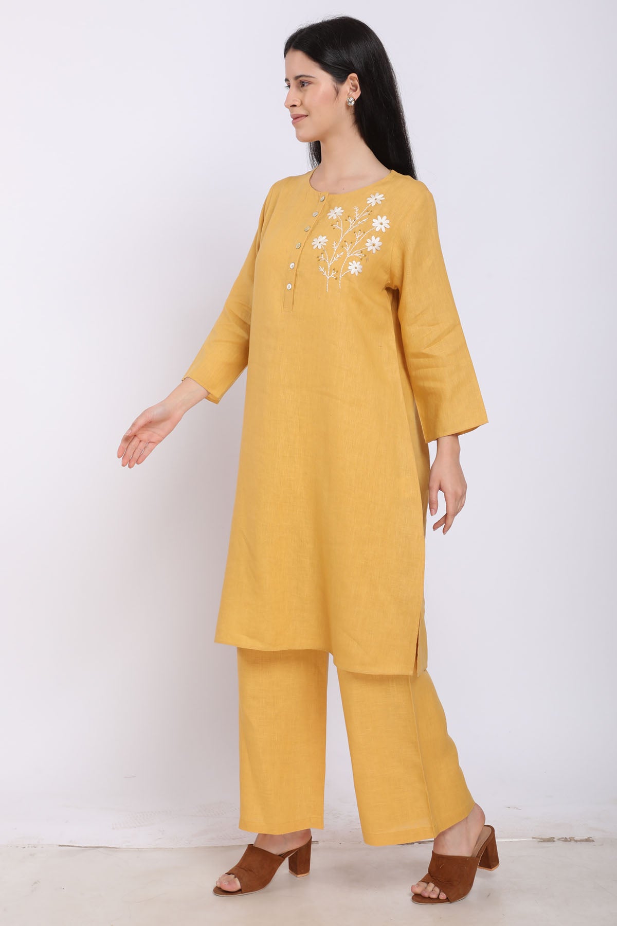 Ochre Floral Embroidered Tunic