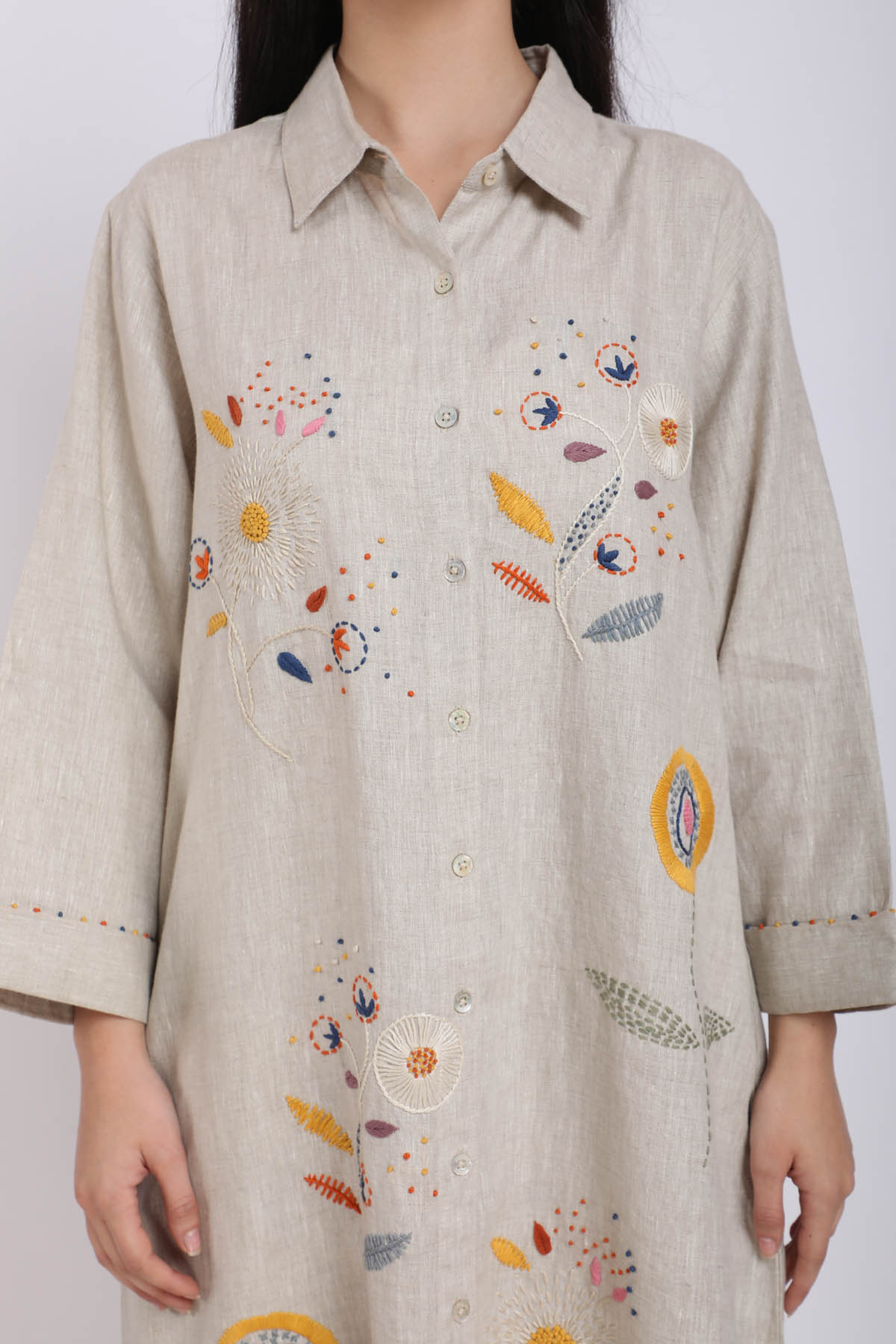 Beige Embroidered Floral Tunic