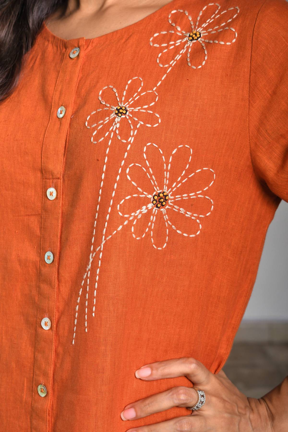 Orange Floral Embroidered Tunic