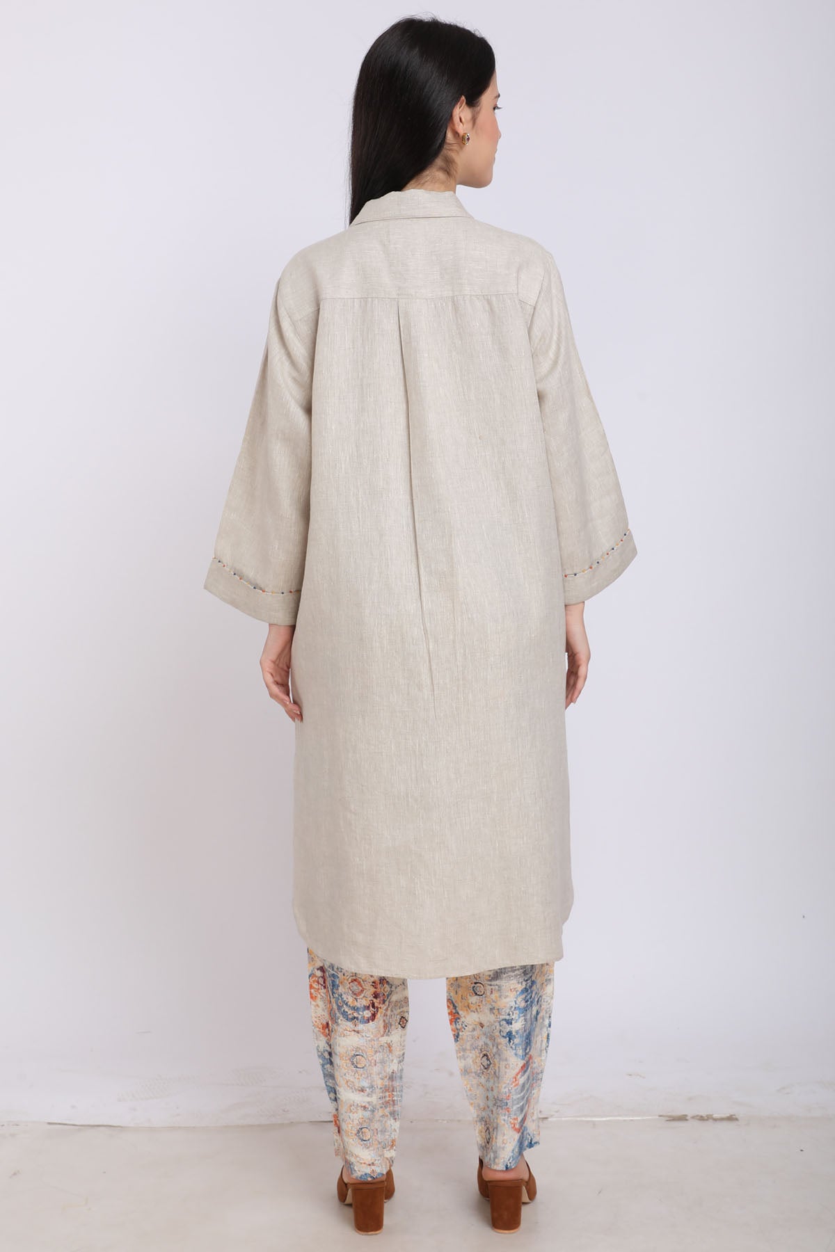 Beige Embroidered Floral Tunic