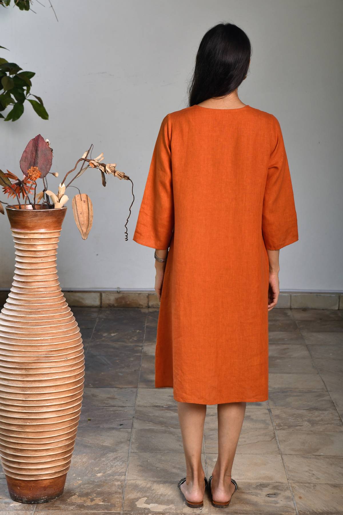 Orange Floral Embroidered Tunic