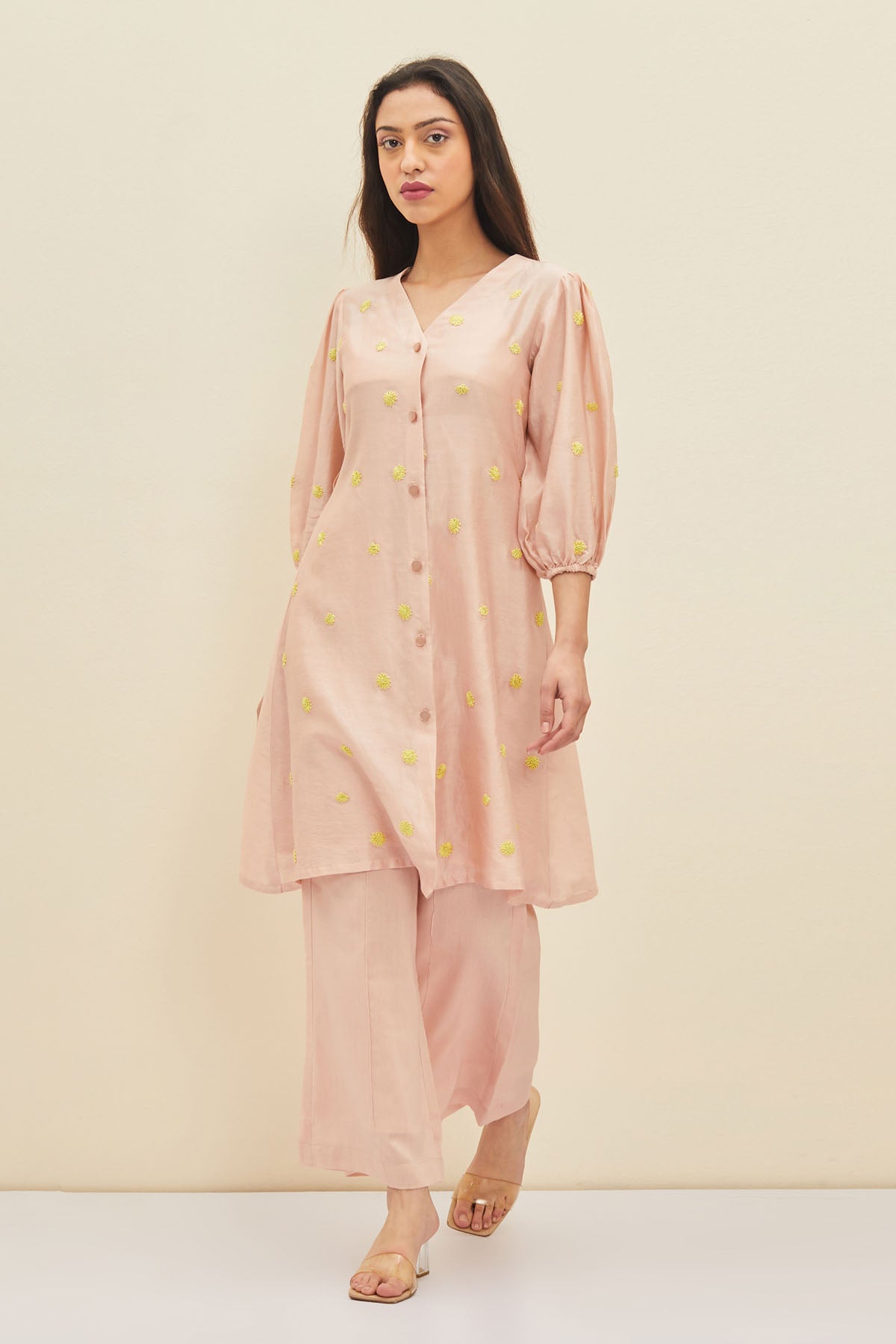 Blush Pink Embroidered Tunic Set