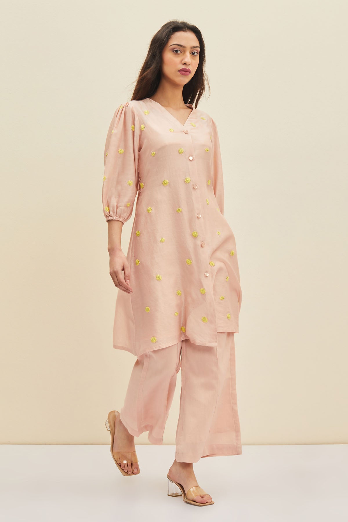 Blush Pink Embroidered Tunic Set