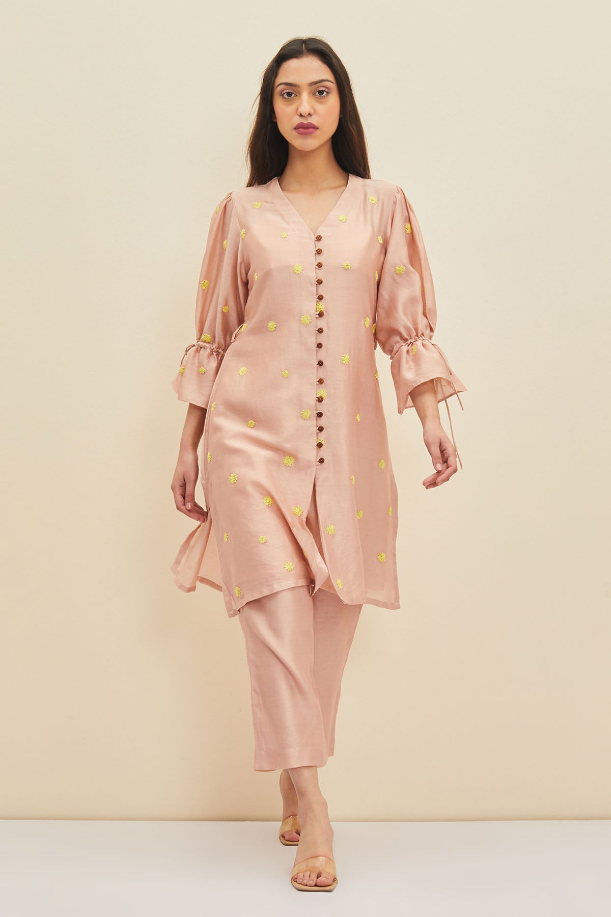 Pink Hand Embroidered Tunic Set