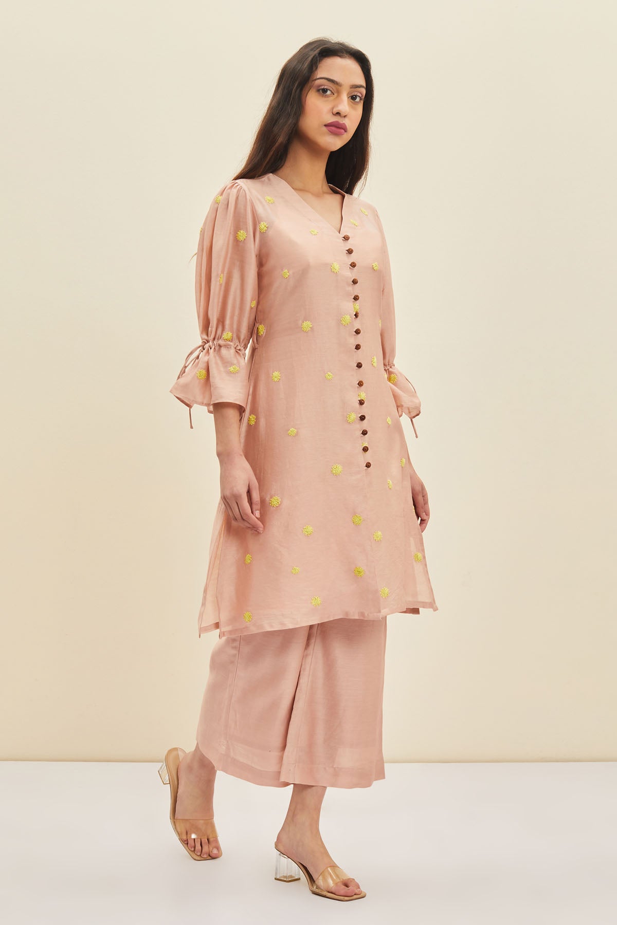 Pink Hand Embroidered Tunic Set