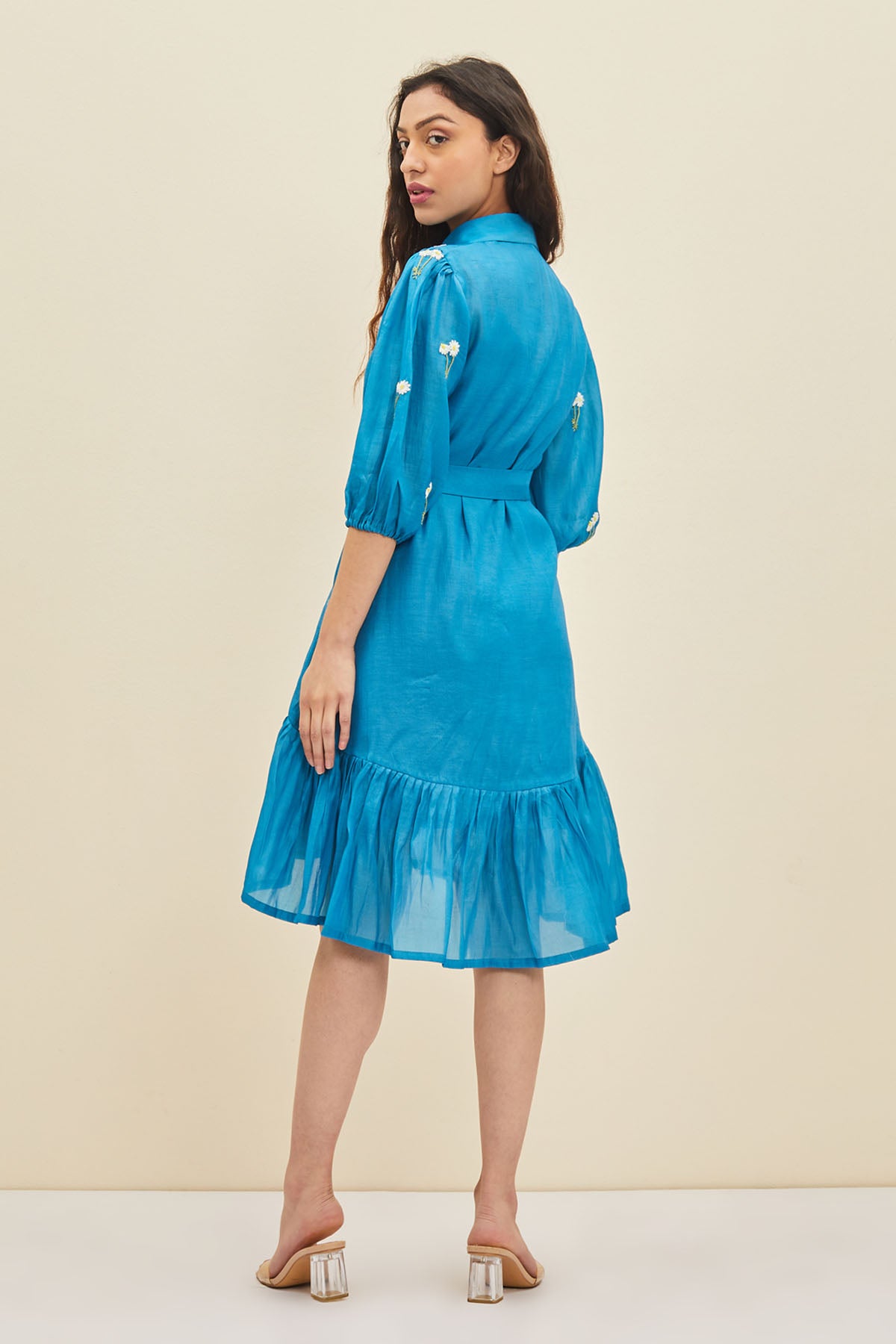 Blue Floral Ruffle Mini Dress