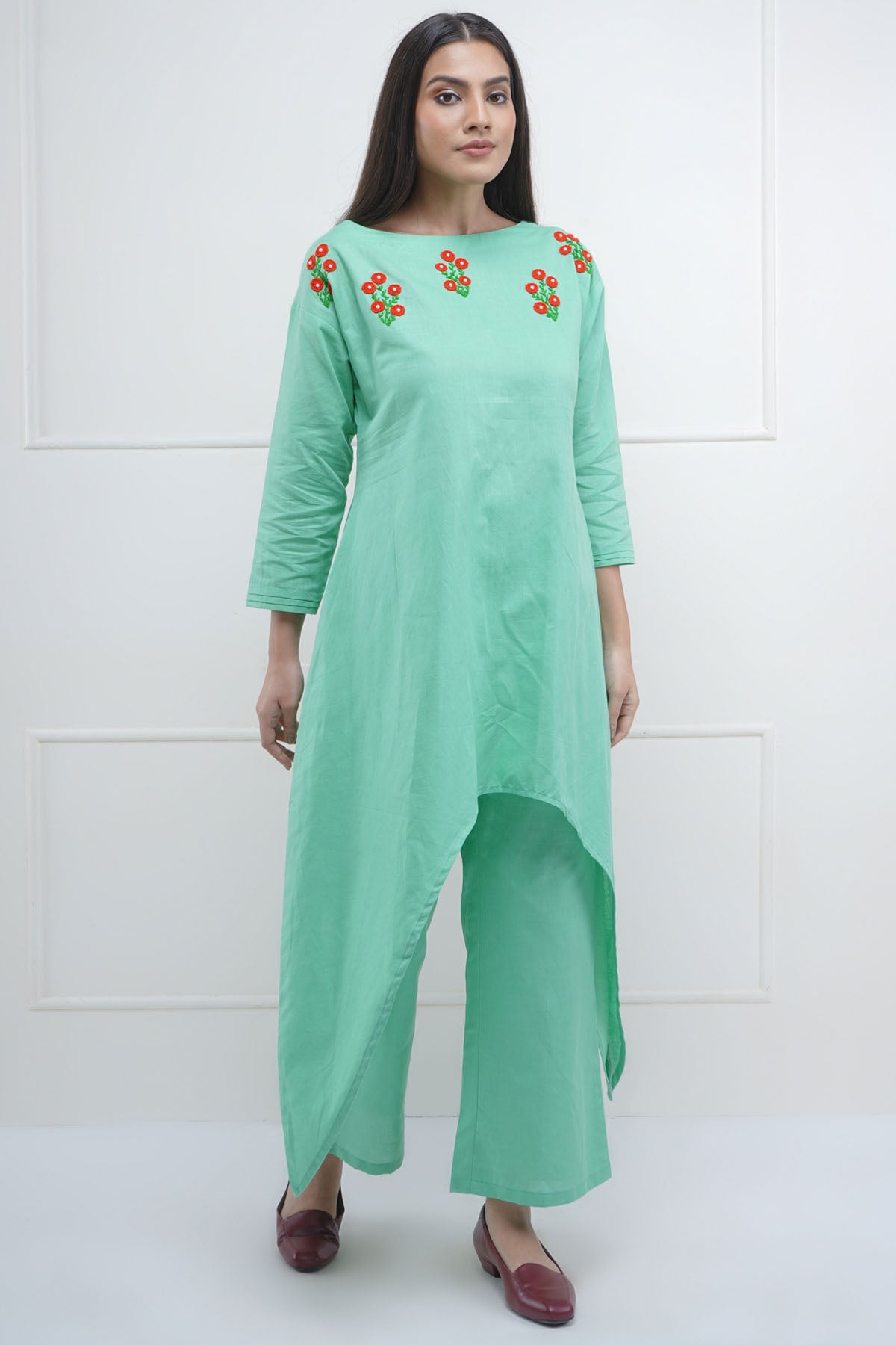 Pista Green Floral Tunic Set