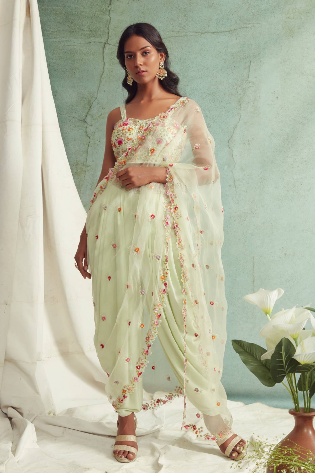 Floral Motifs Dhoti Set