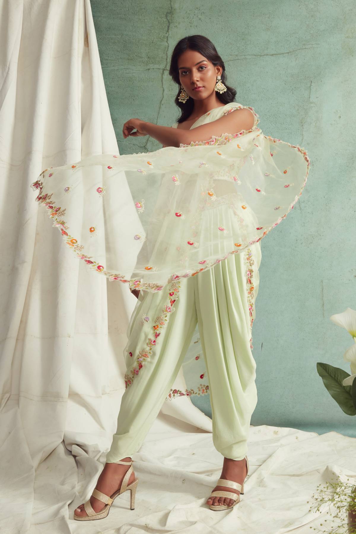 Floral Motifs Dhoti Set