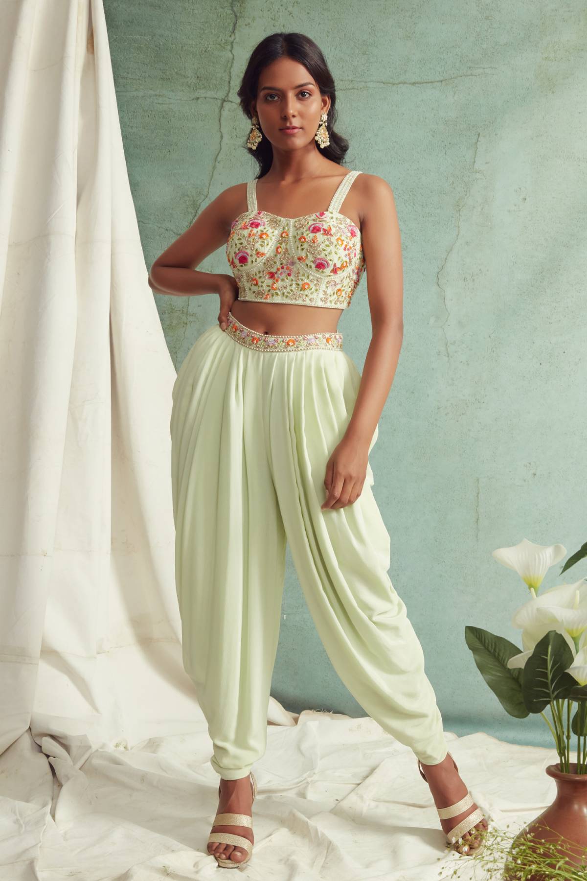 Floral Motifs Dhoti Set