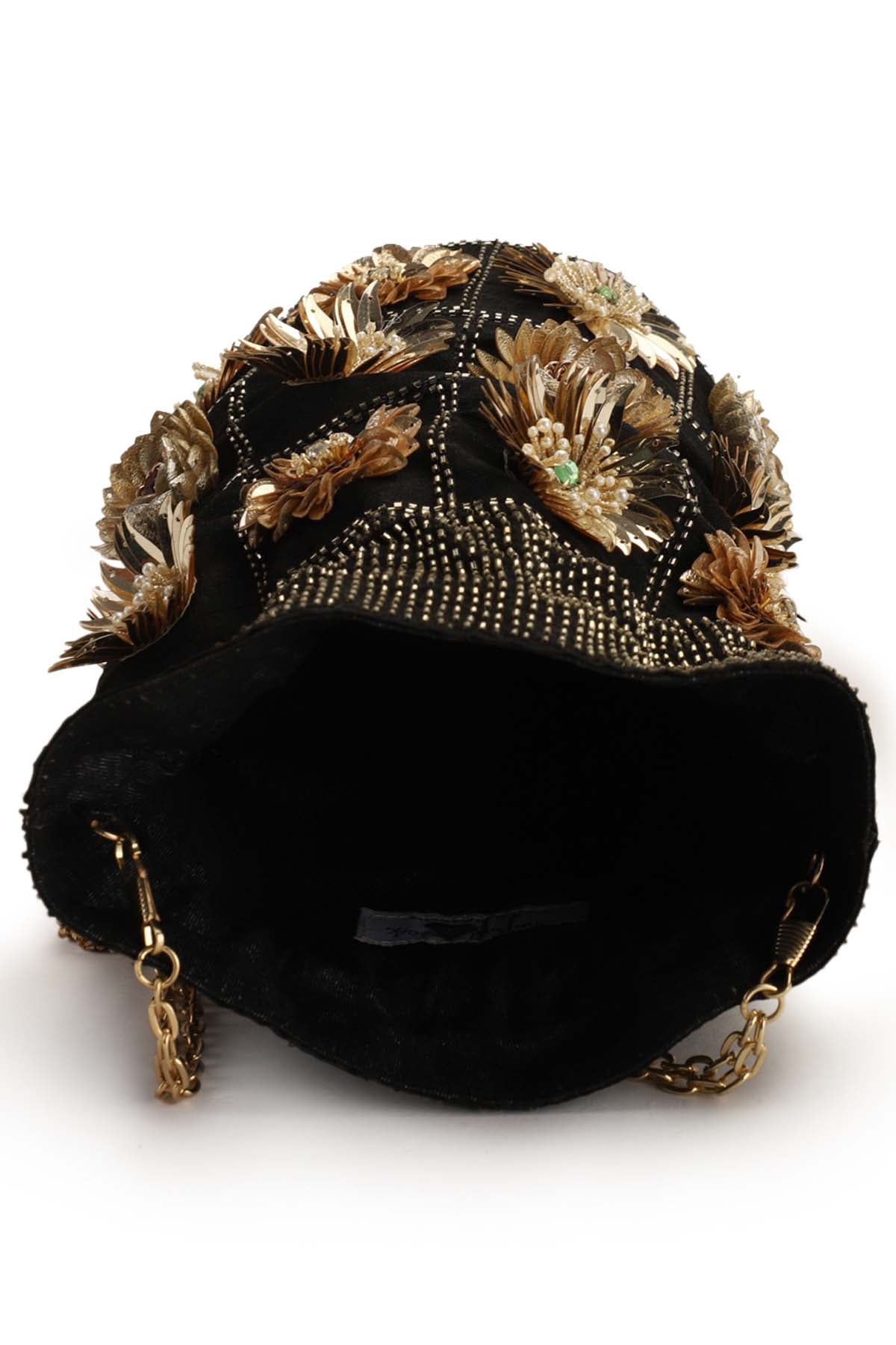 Black Floral Motifs Potli Bag