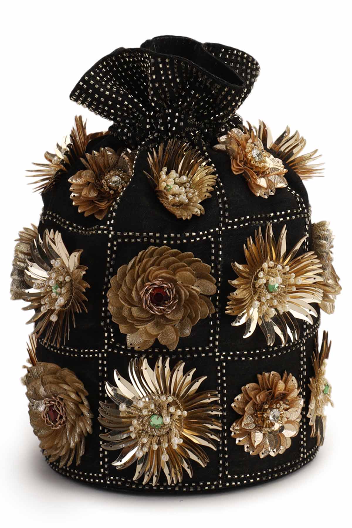 Black Floral Motifs Potli Bag