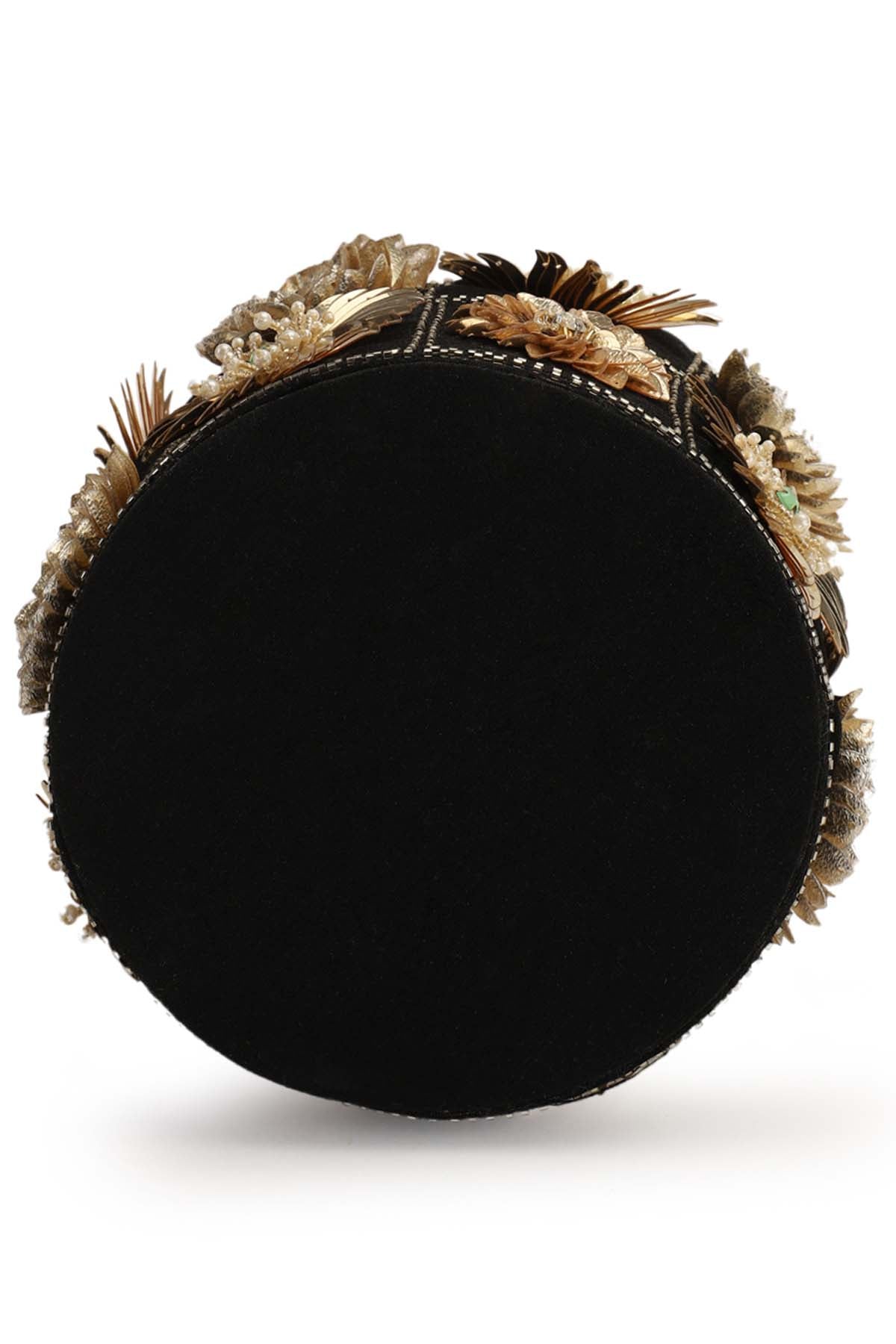 Black Floral Motifs Potli Bag