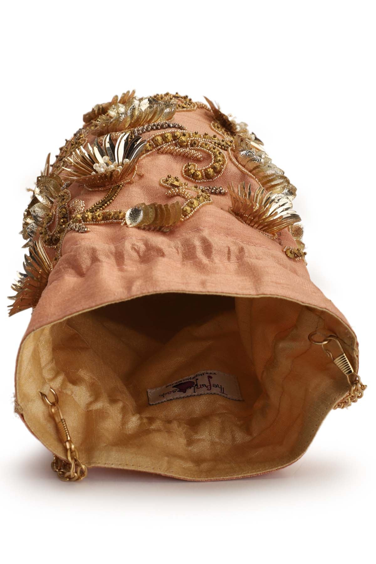 Coral Floral Motifs Potli Bag