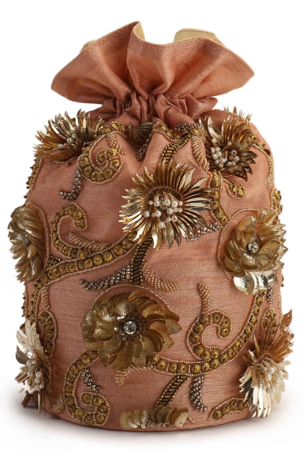 Coral Floral Motifs Potli Bag