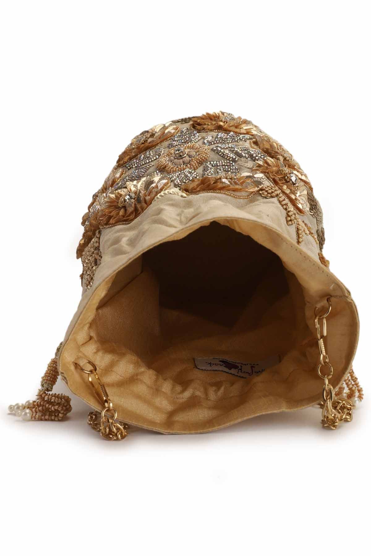 Gold Floral Motifs Potli Bag