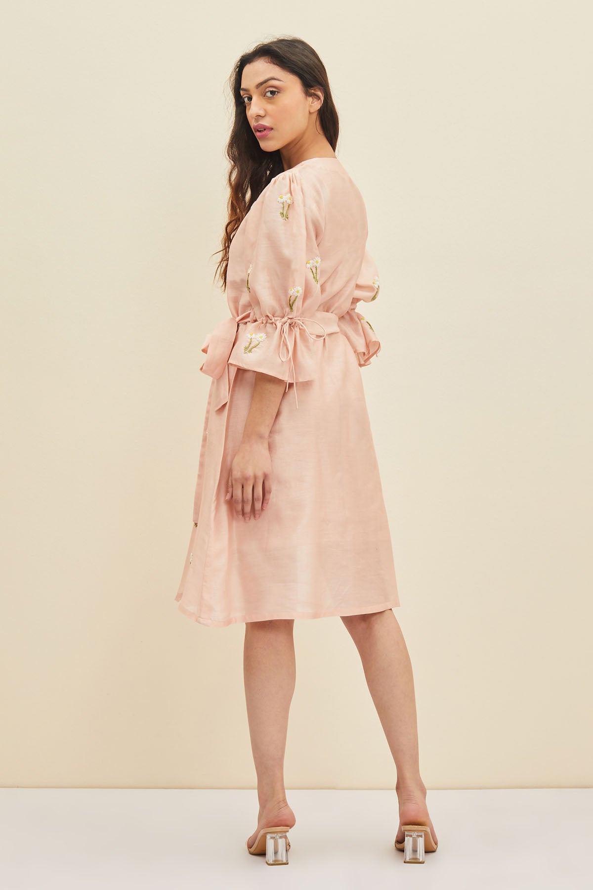 Blush Pink Floral Midi Dress