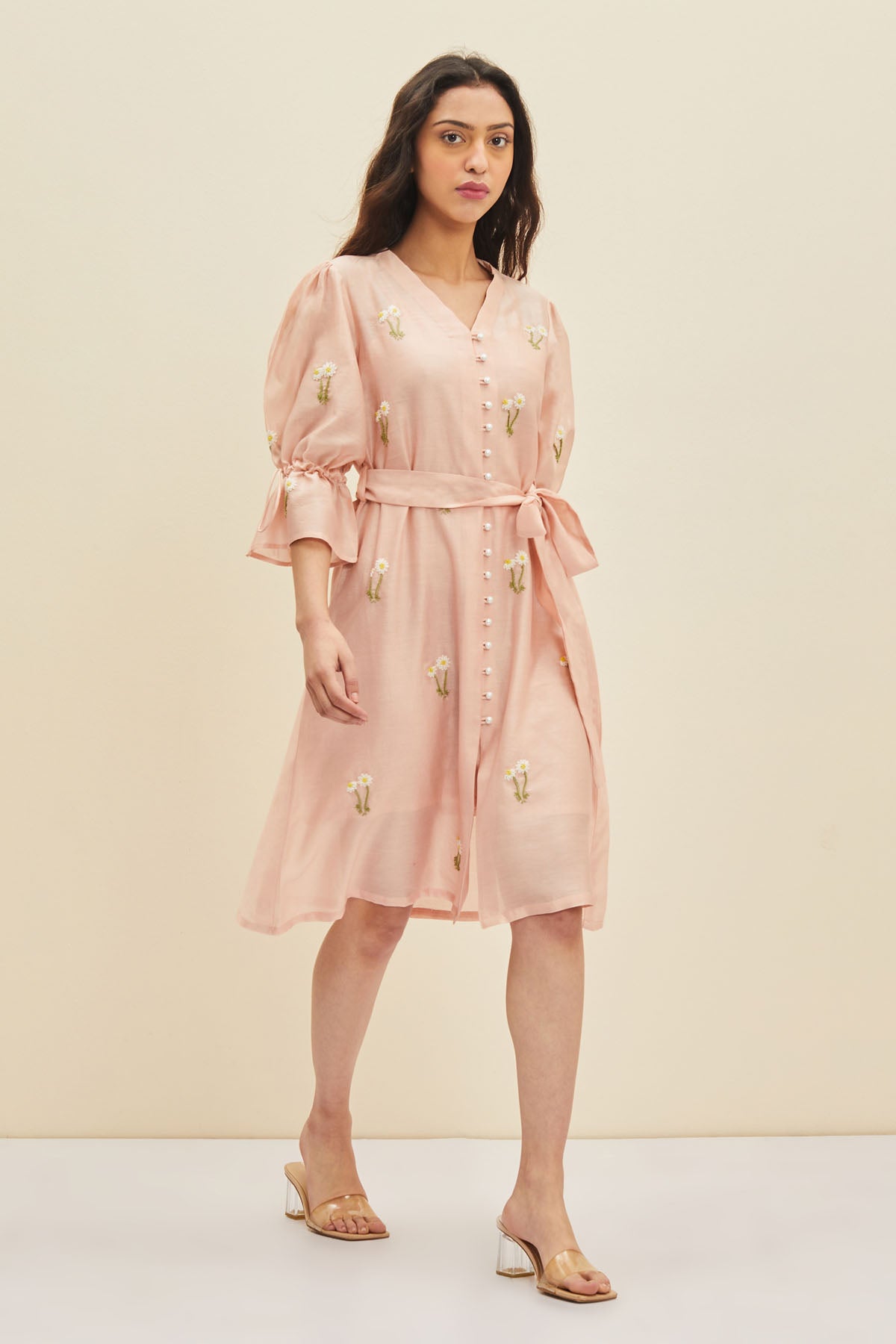 Blush Pink Floral Midi Dress