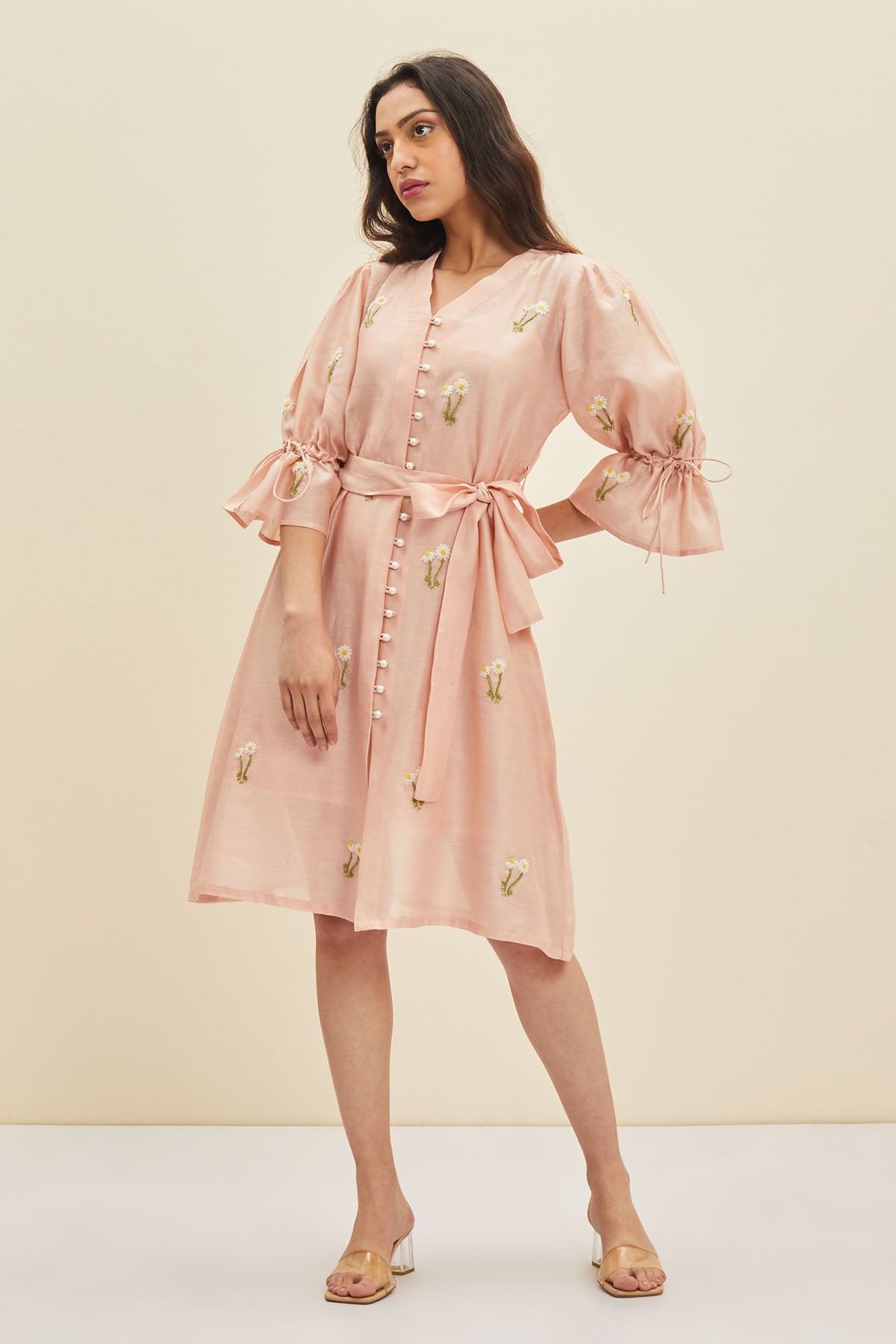 Blush Pink Floral Midi Dress