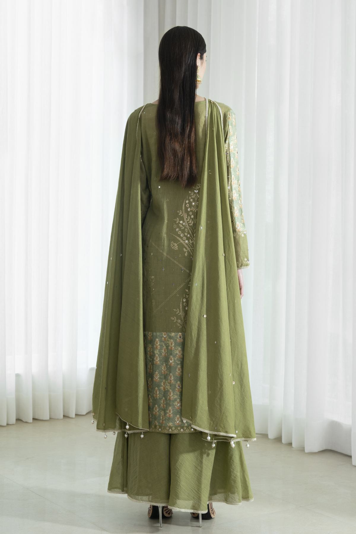 Green Foil Printed Sharara Set