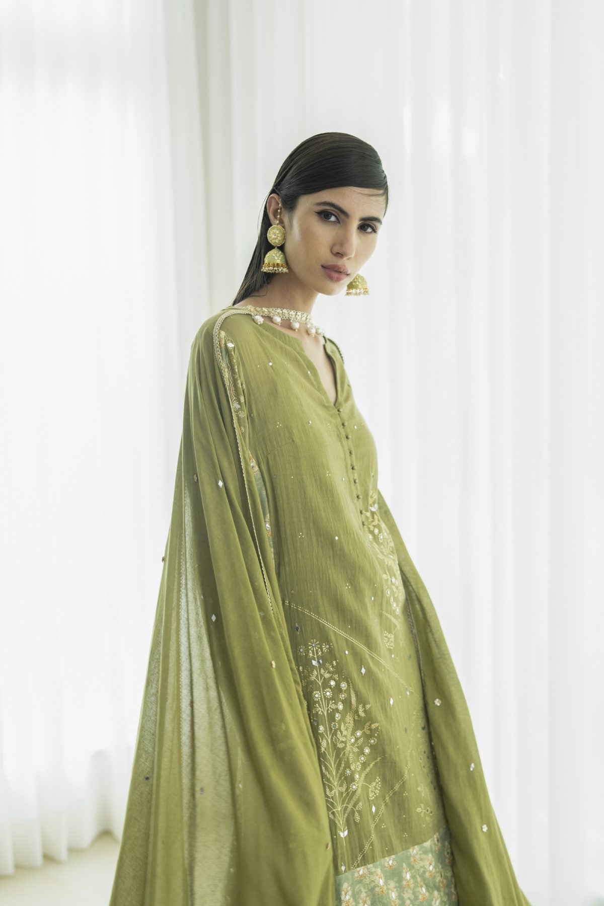 Green Foil Printed Sharara Set