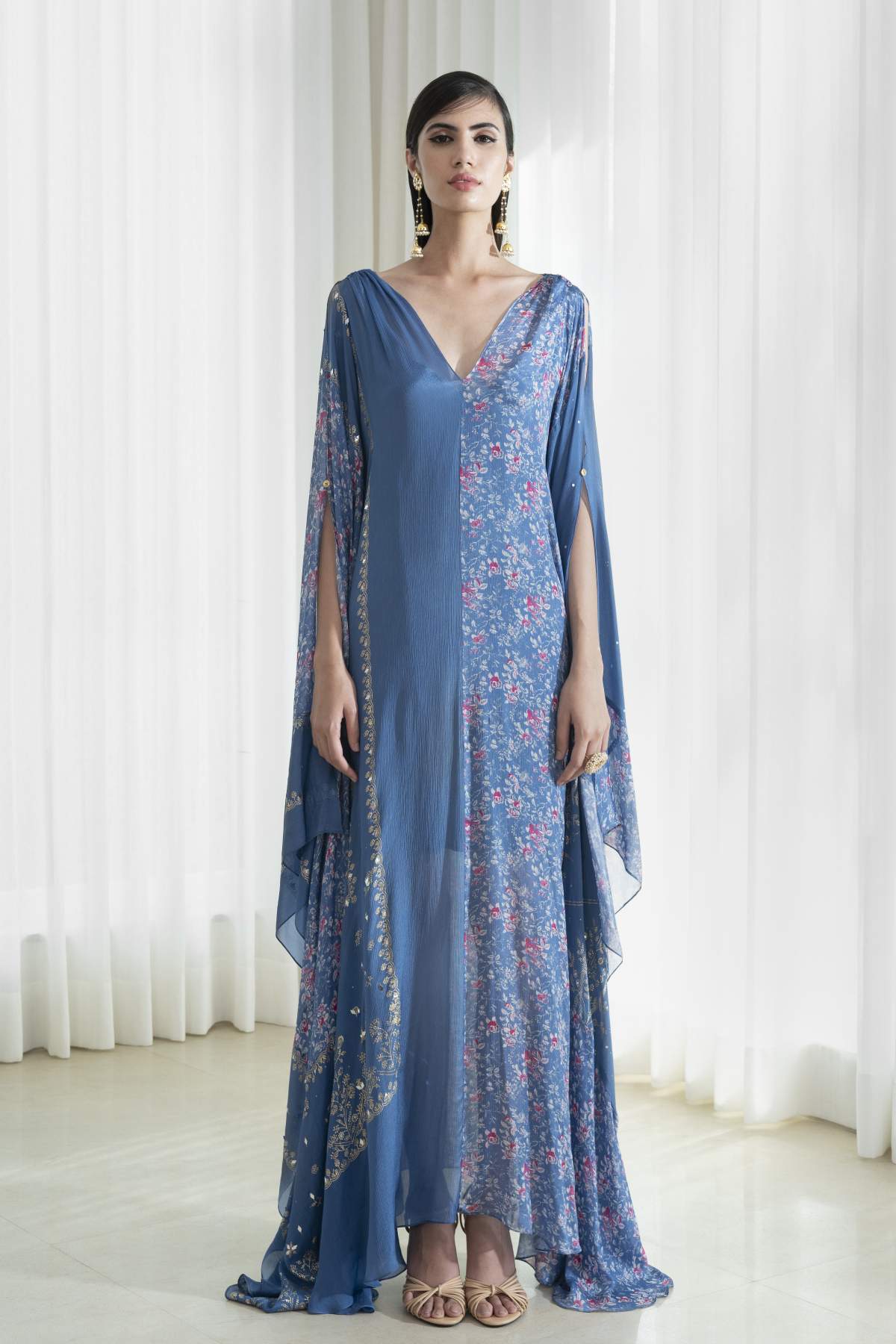 Buy Foil Printed Slit Kaftan by Mandira Wirk