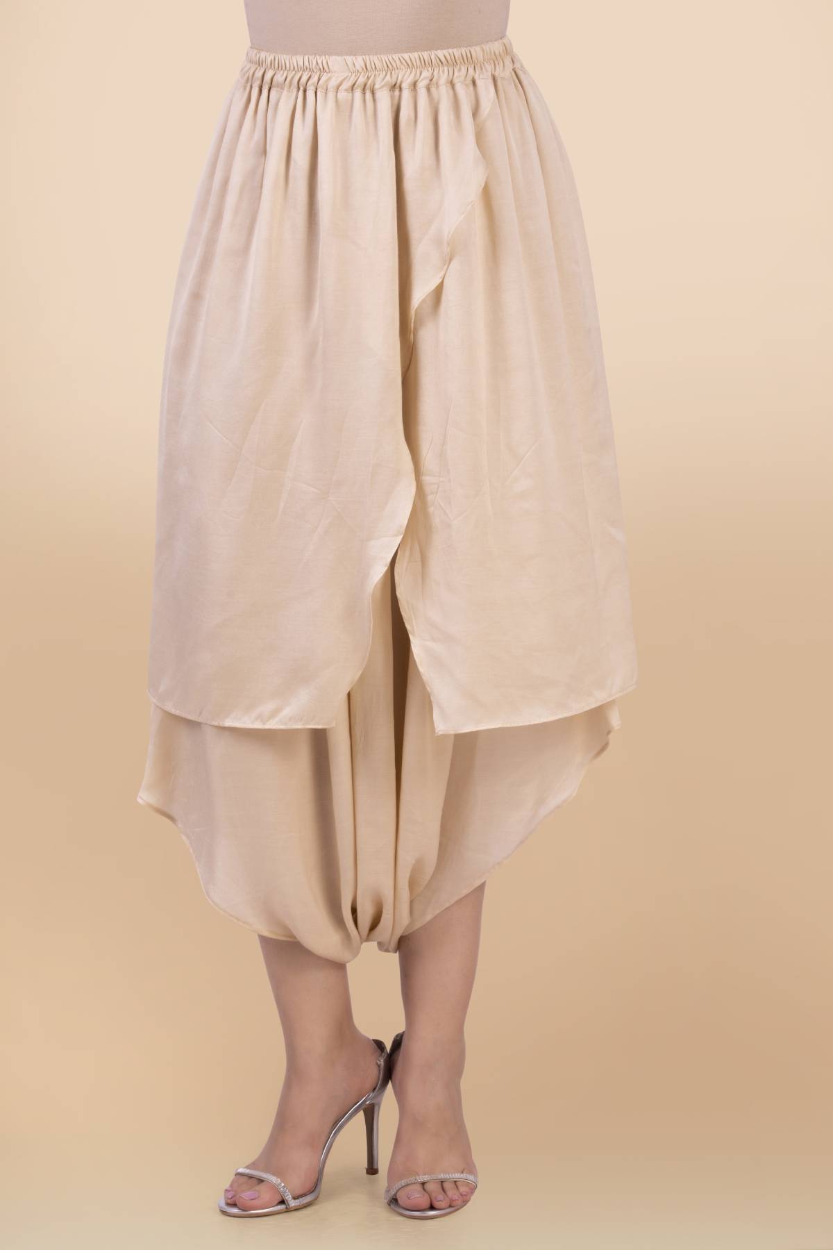 Cream Frill High-Low Dhoti Set